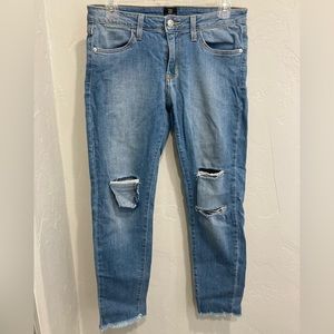 JustBlack blue jeans with rips on knees